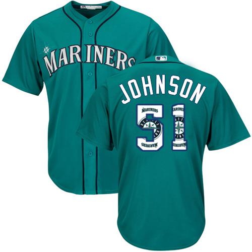 Mariners #51 Randy Johnson Green Team Logo Fashion Stitched MLB Jersey